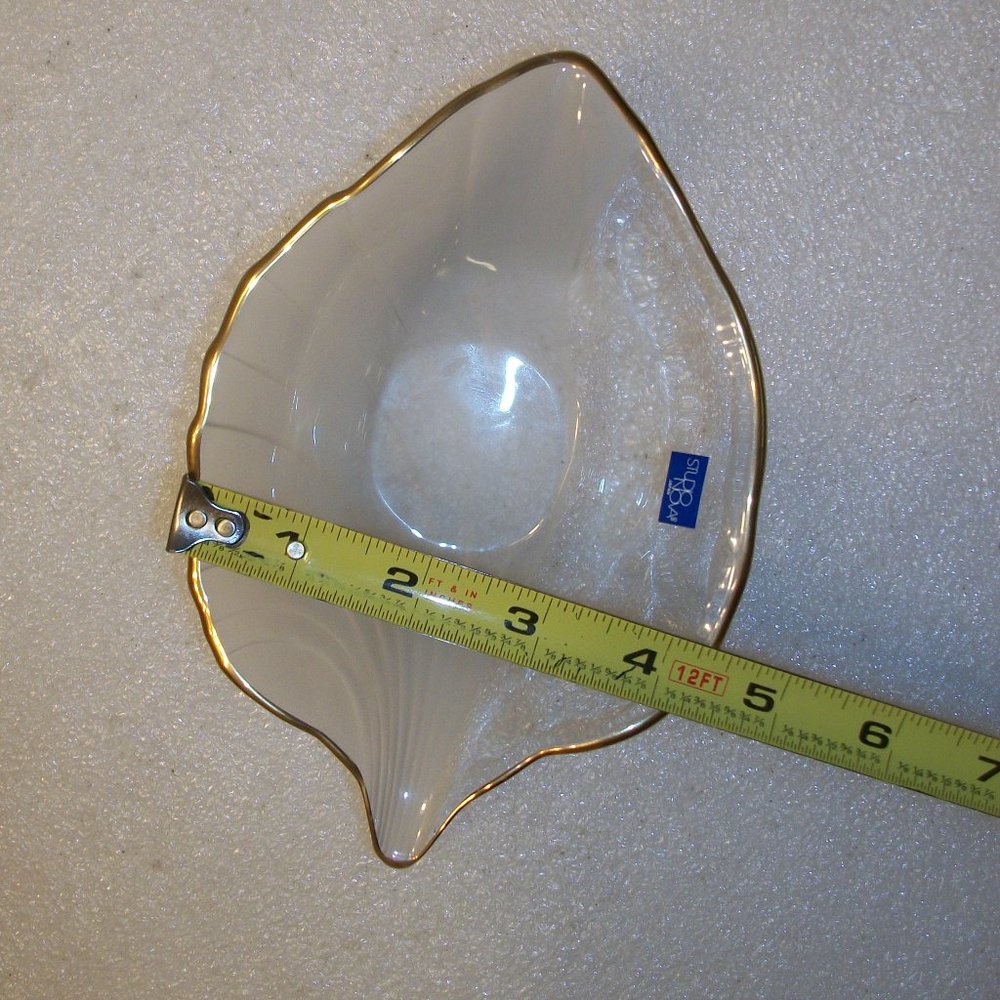 Mikasa Studio Nova Frosted & Clear Crystal Leaf Candy Dish NEW Gold Trim - Picture 7 of 7